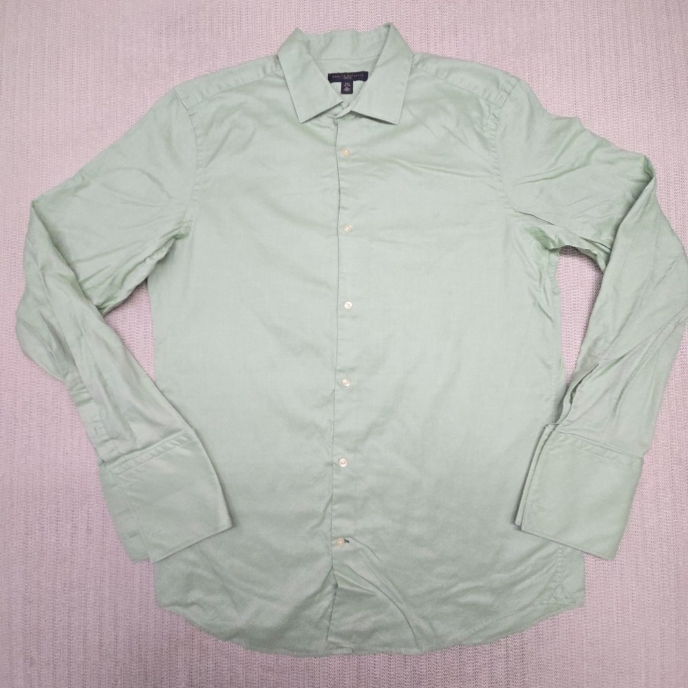 Banana Republic Shirt Mens XL Tall XLT Green Fitted Frnch Cuff Button Down Dress